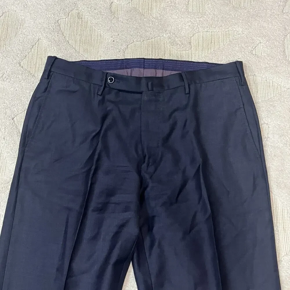 INCOTEX Pants Mens 34 (33x30) Slowear Classic Fit Wool Trousers Navy Blue EUC